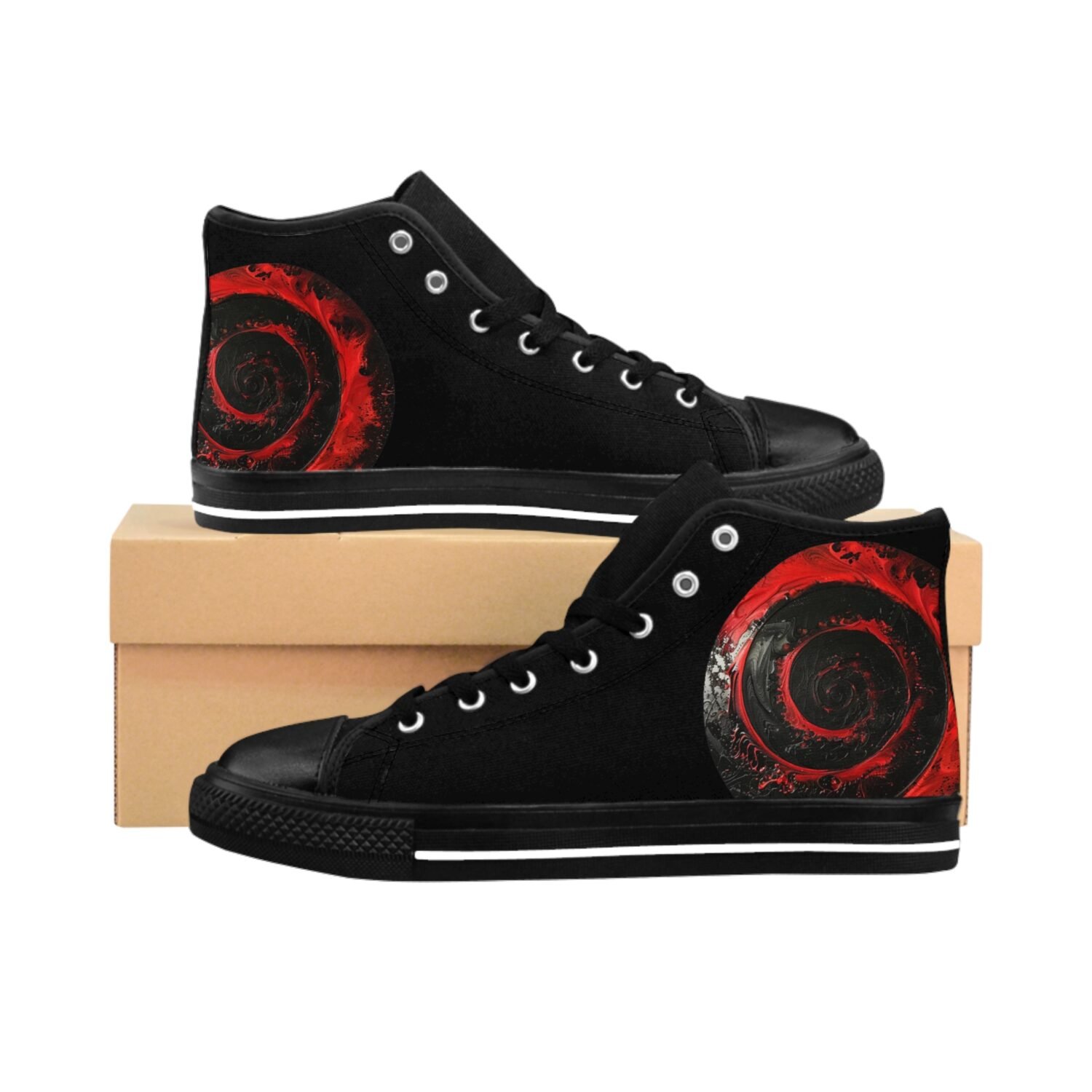 Men's Classic Sneakers with Spiral Design - Urban Footwear, Stylish Sneakers, Trendy High Tops, Unique Casual Shoes, Gift for Him