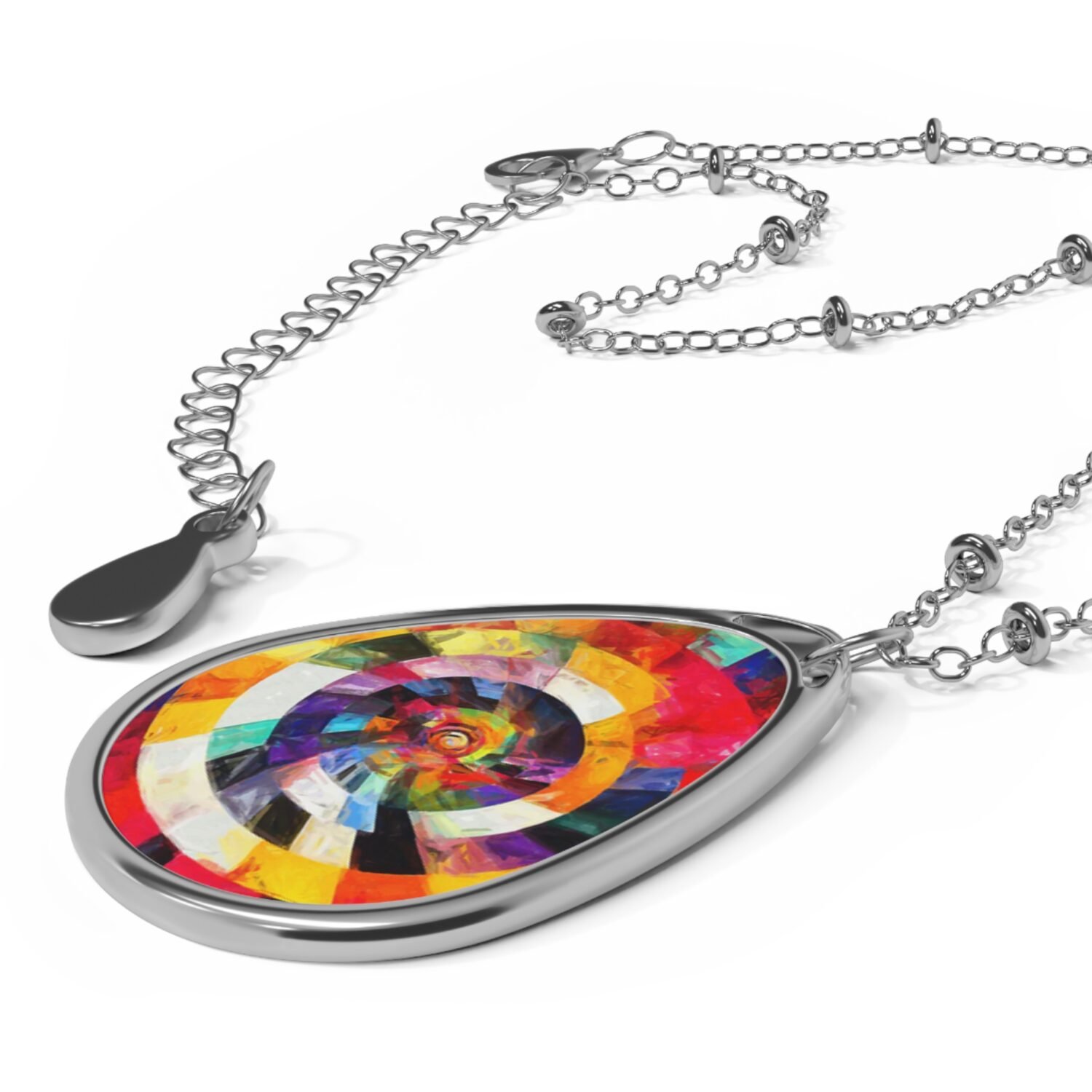 Colorful Swirl Oval Necklace | Statement Jewelry, Gift for Her, Boho Chic Accessory, Unique Pendant, Festival Jewelry - Image 4