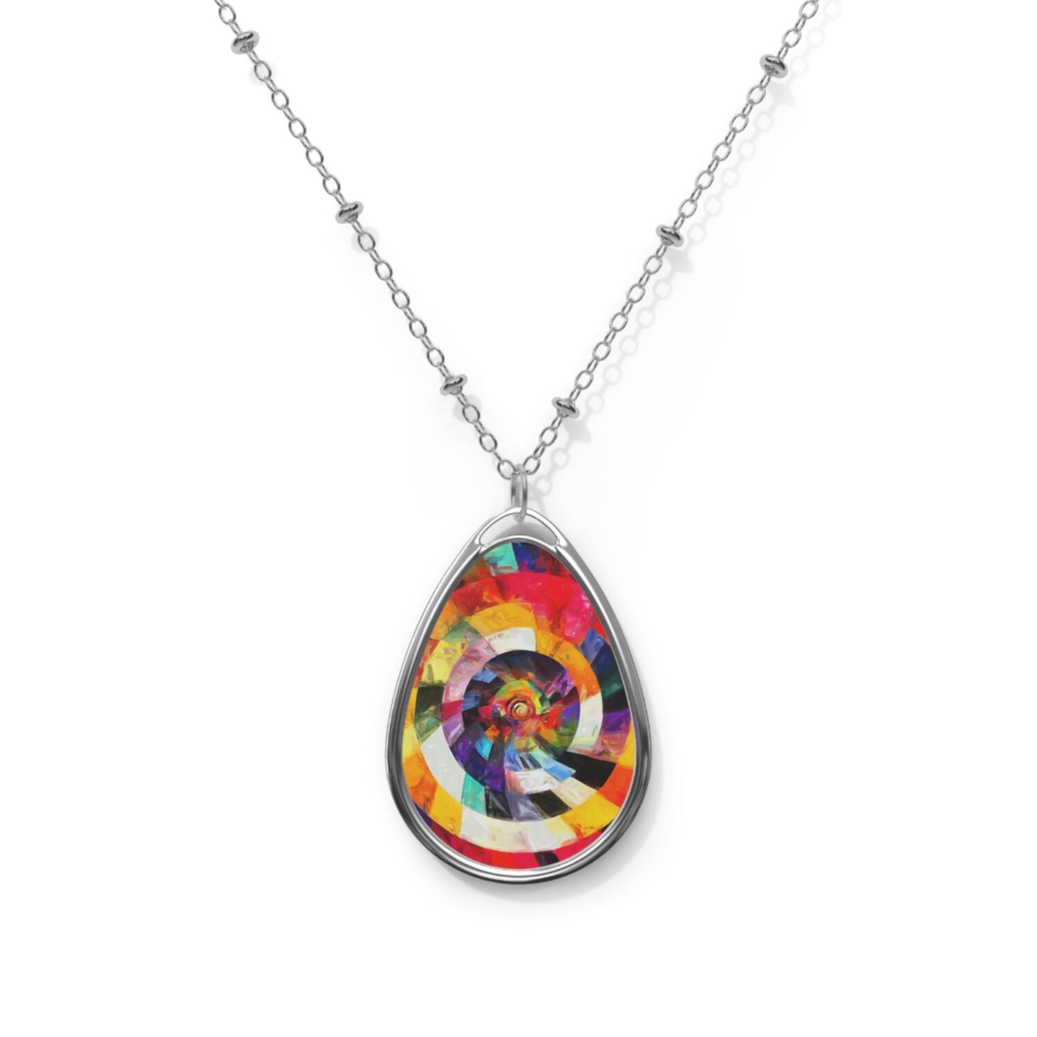Colorful Swirl Oval Necklace | Statement Jewelry, Gift for Her, Boho Chic Accessory, Unique Pendant, Festival Jewelry - Image 2